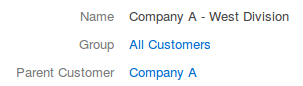 Click on the company name next to the parent customer to get to the parent company page