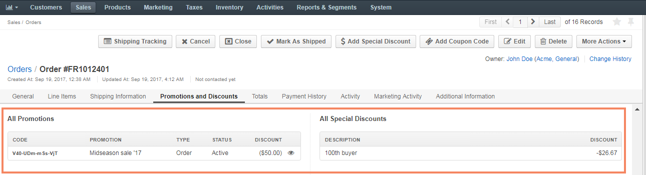 View the information specified in the Promotions and Discounts section