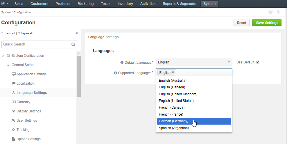 Add another supported language to the application in the system configuration