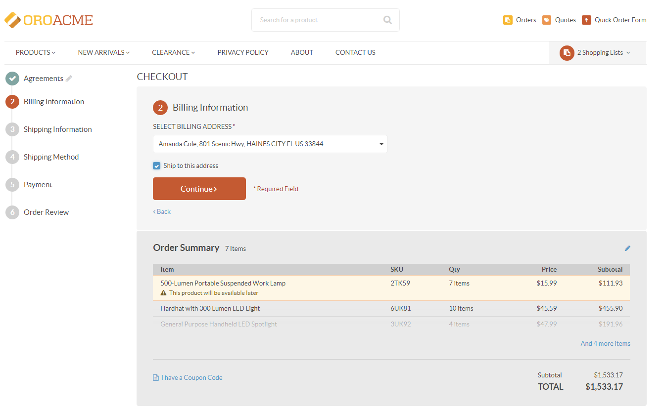 The billing information step at the checkout (with consents)