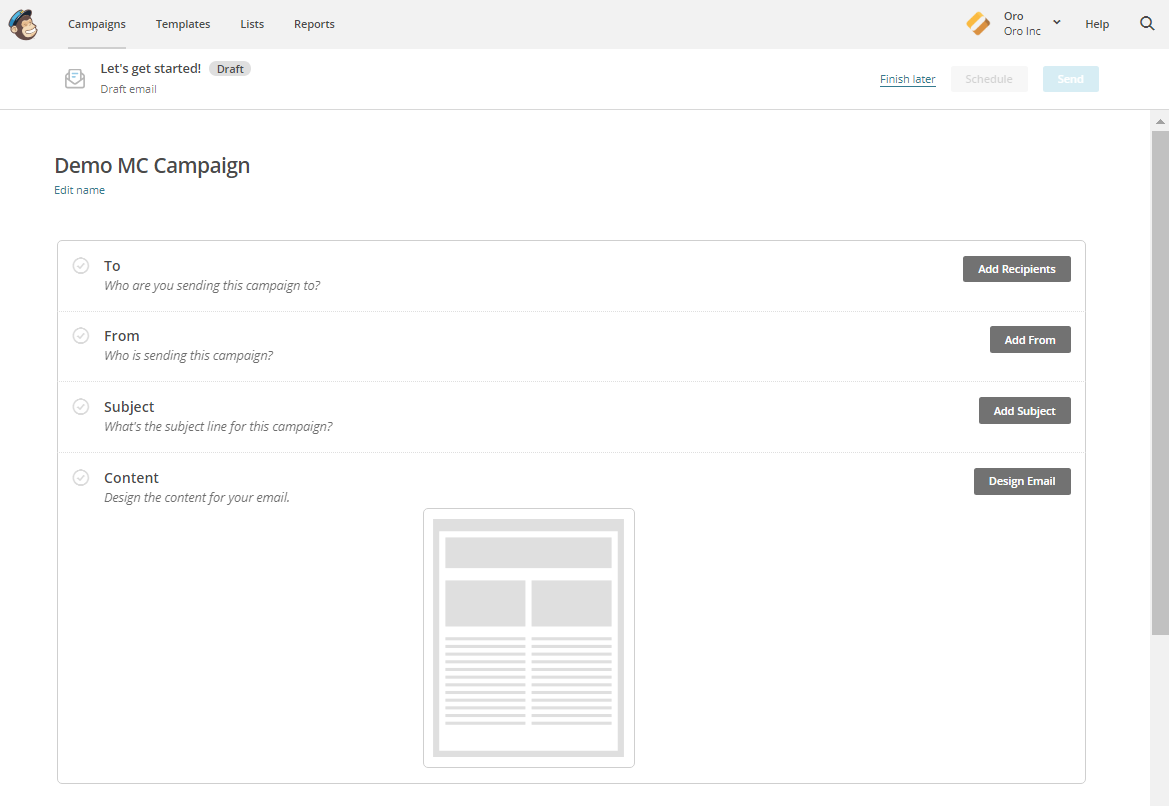 Steps for the campaign in mailchimp