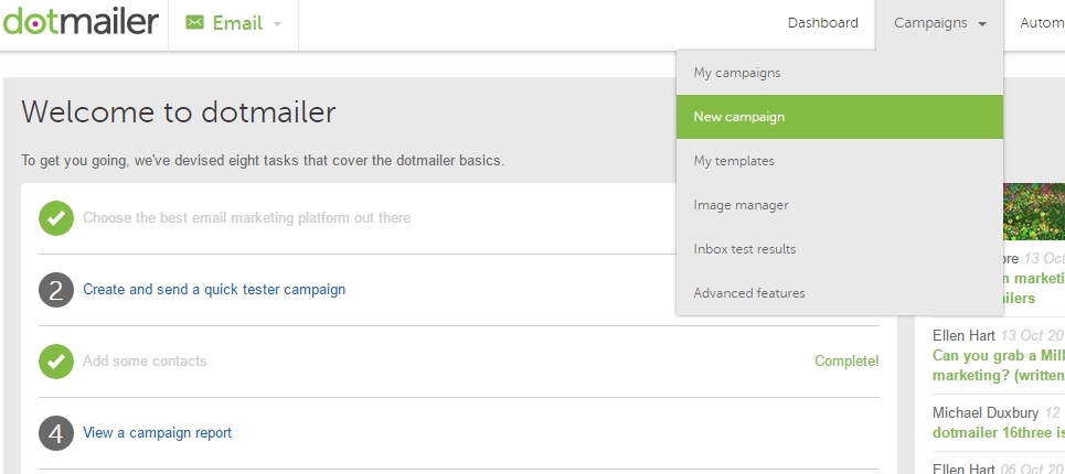 Show the New Campaign submenu under the Campaign menu in your dotmailer account