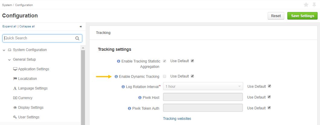 Enable dynamic tracking in system configuration