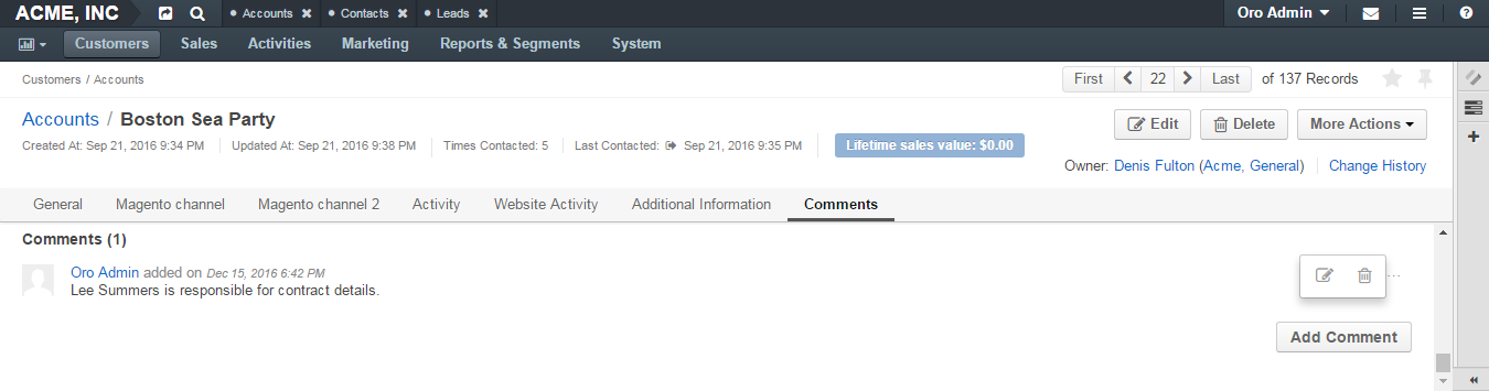 Available actions displayed in the comments section when the enabled comments field is set to `yes`