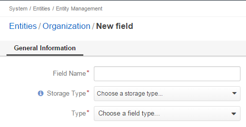 Basic properties available when creating a new field for an entity