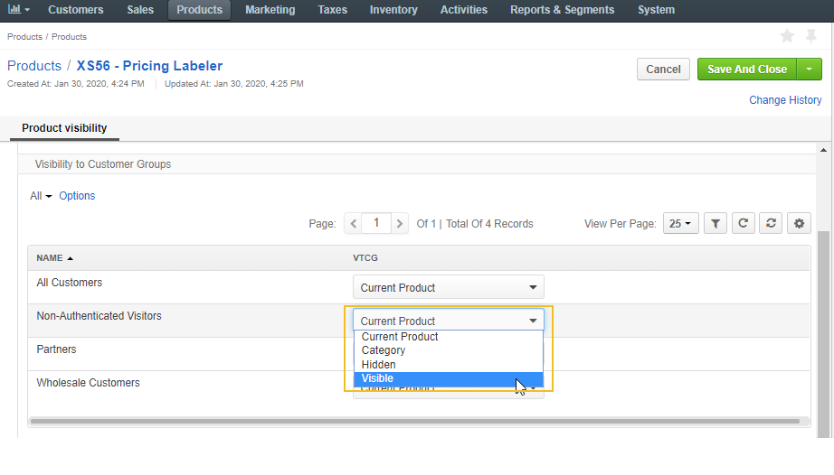 Configure product visibility for guest customers