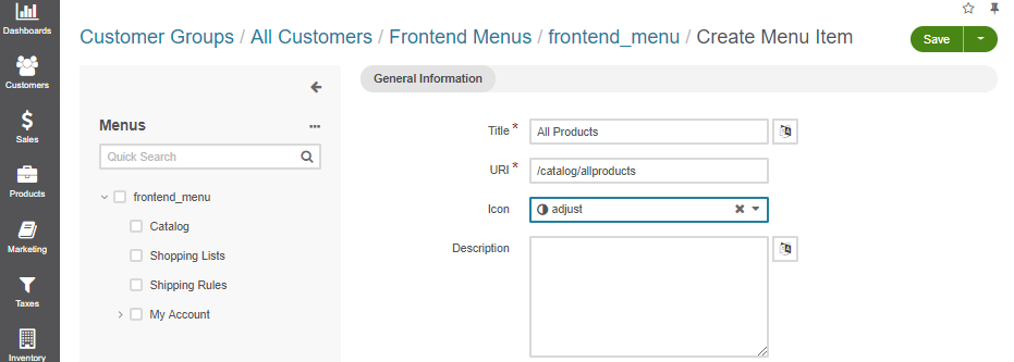 Adding the All Products page to the frontend menu