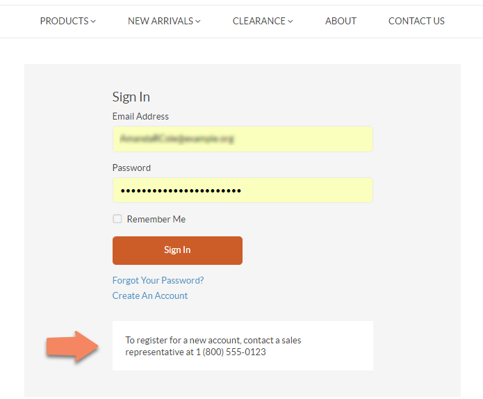 Display the registration instruction text on the storefront login page