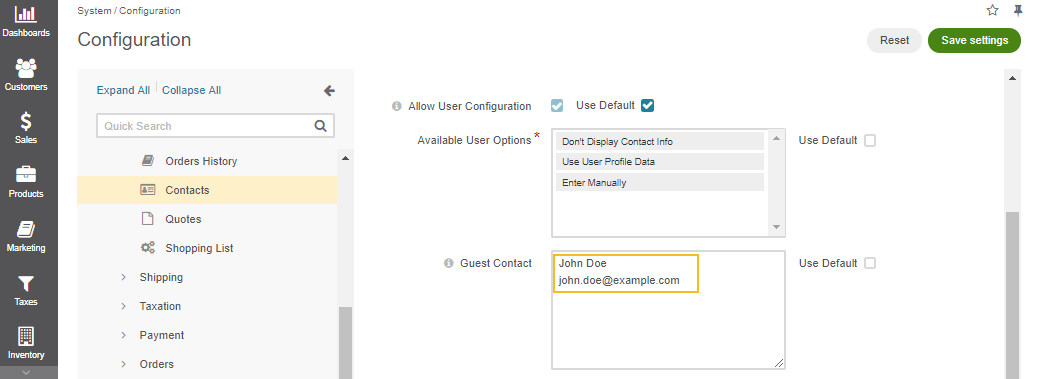 Guest contact details to be displayed to the guest users in the storefront