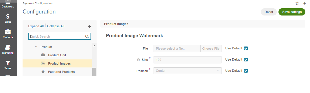 Global product image watermark configuration settings