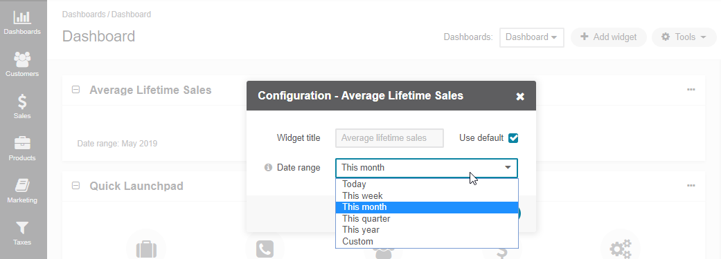 Configuring the average lifetime sales widget