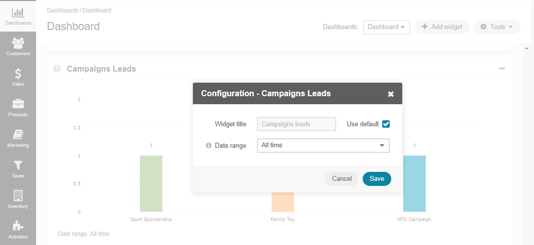 Configuring the campaign leads widget