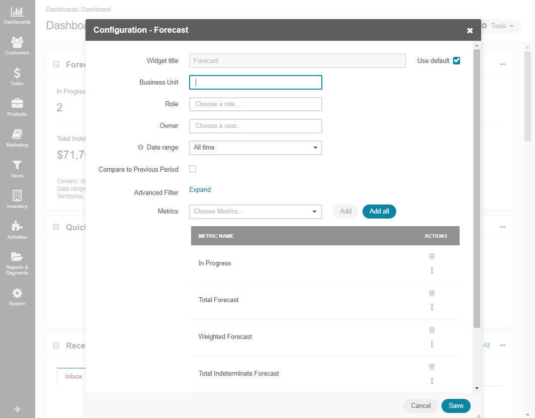 Configuring the Forecast widget