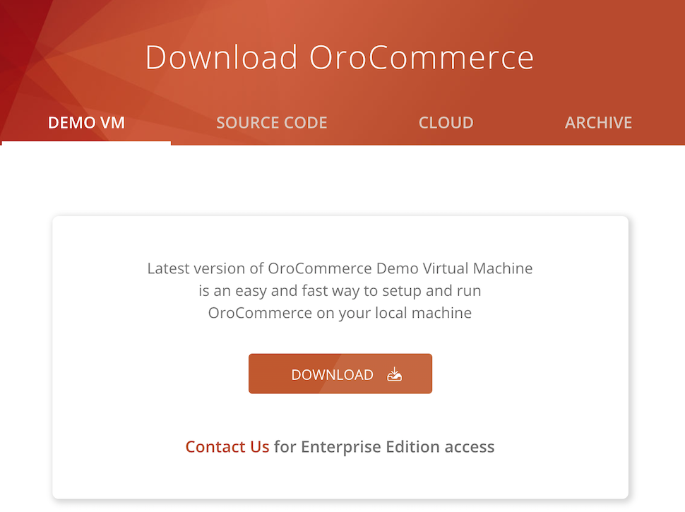 Download the OroCommerce virtual image