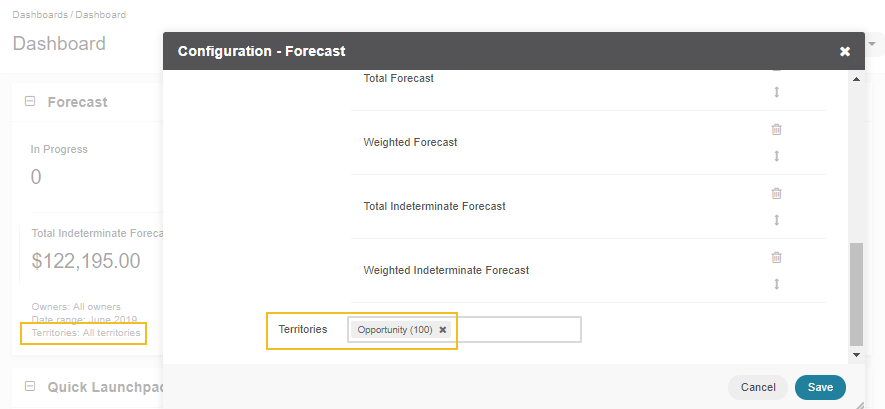 Enabling territories for the Forecast widget