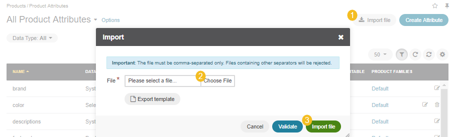 The steps that are necessary to perform to import the product attributes successfully