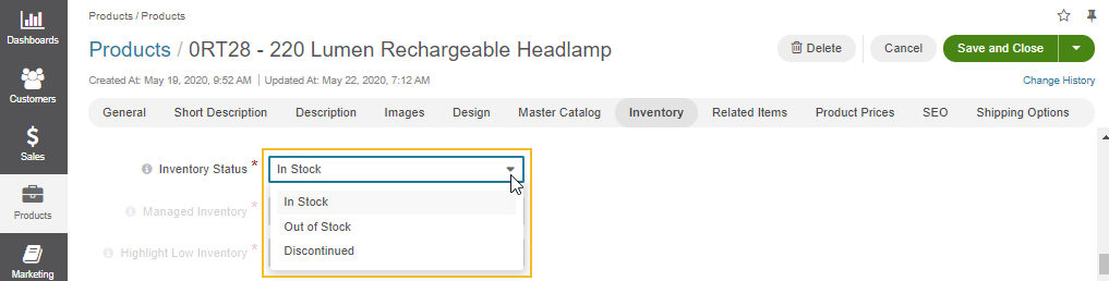 Adjusting inventory status per product