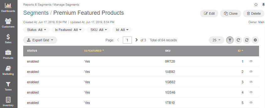 View the Featured Products segment outcome