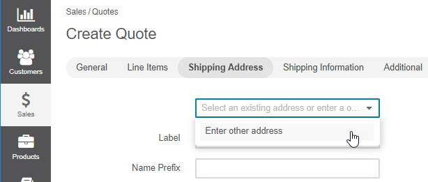 The shipping address form to be filled