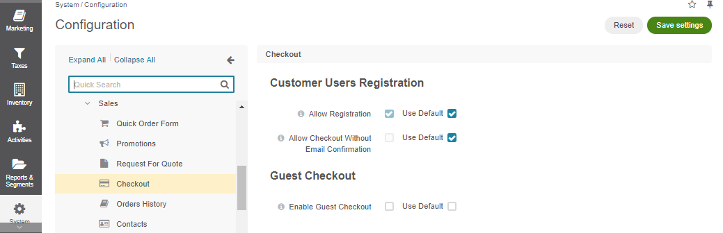 Global checkout configuration settings