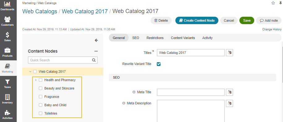 The details of the Web Catalog 2017
