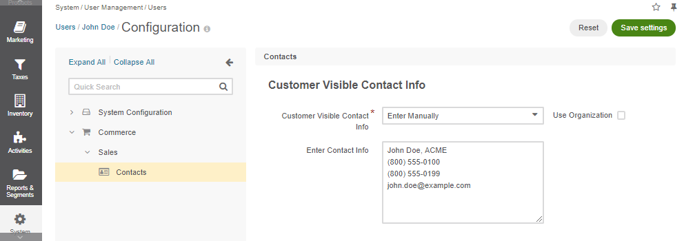 Providing the John Doe's contact info in the Enter Contact Info field
