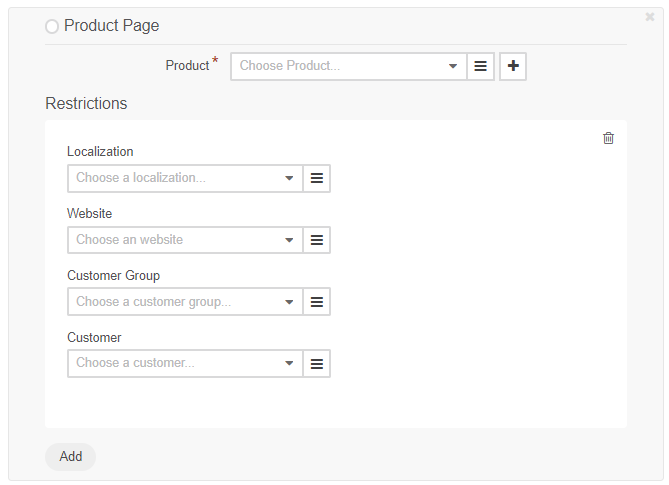 Add product page and specify the restrictions