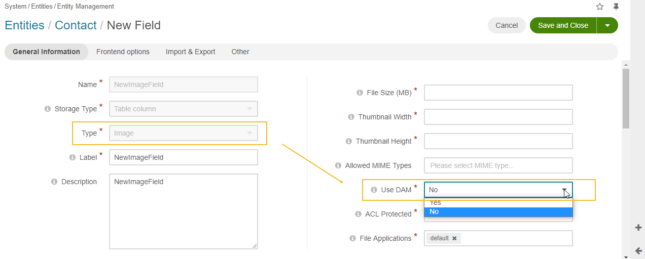 Enable DAM for the image entity field