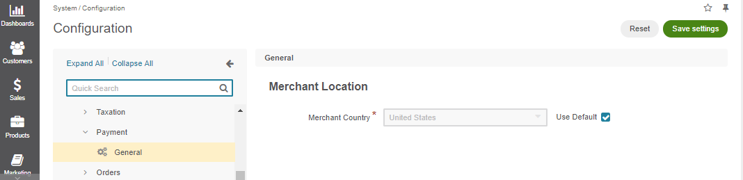 Global merchant location configuration settings