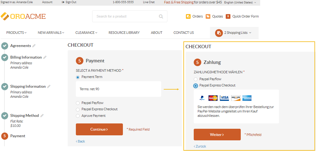 Different payment options for different websites