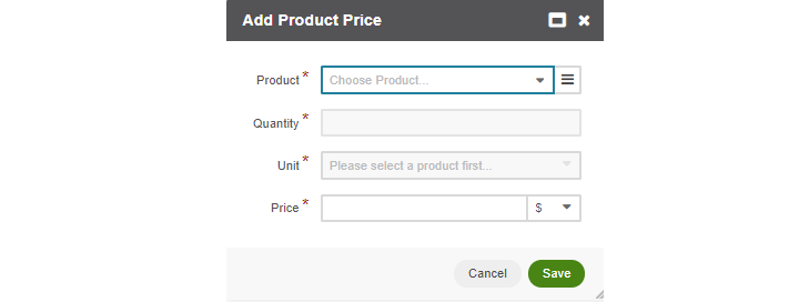 Add product prices in the opened popup dialog