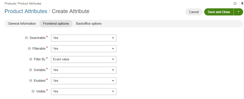 The settings available in the Frontend options section
