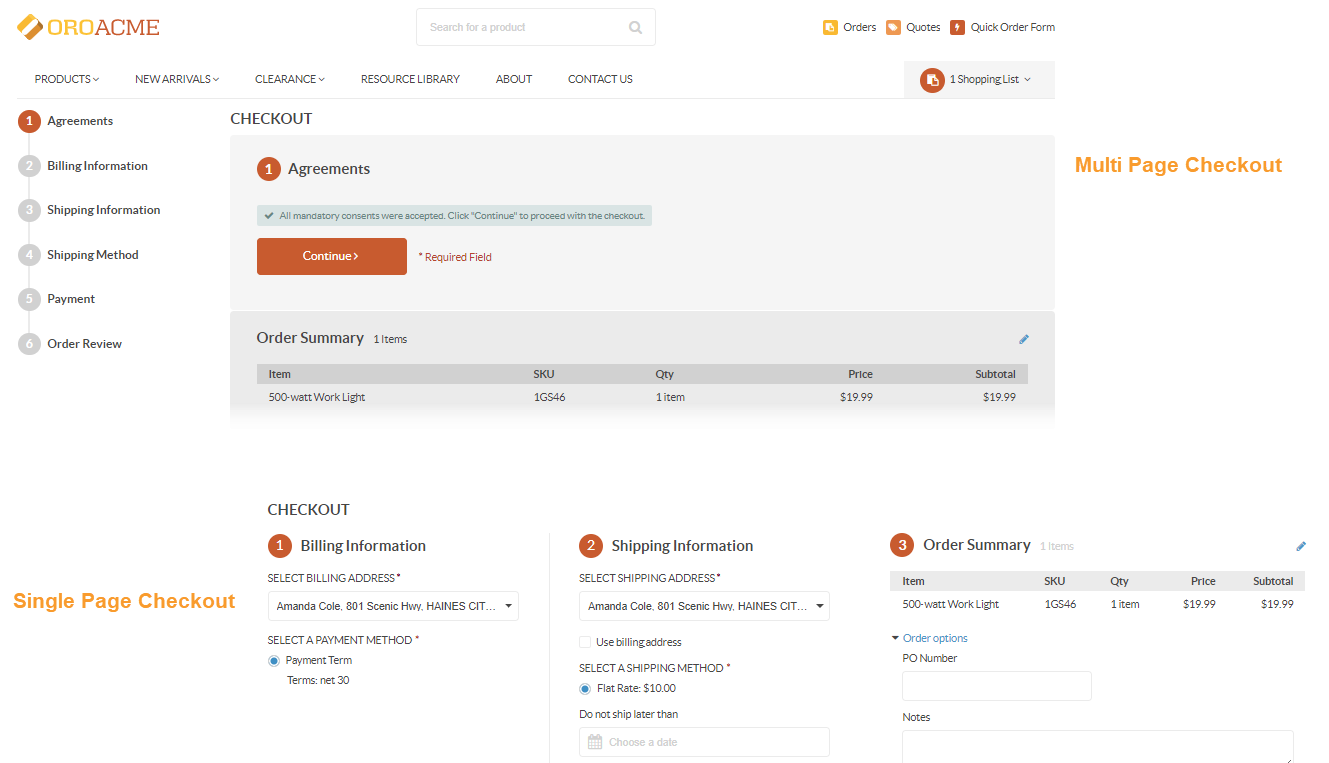 Single page and multi page checkouts