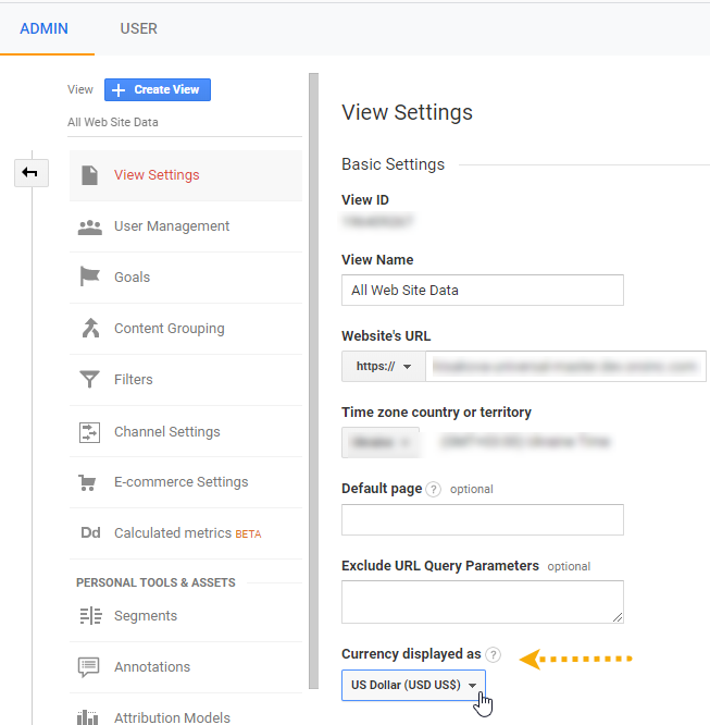 Currency settings in Google Analytics