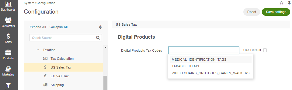 Global US sales tax configuration