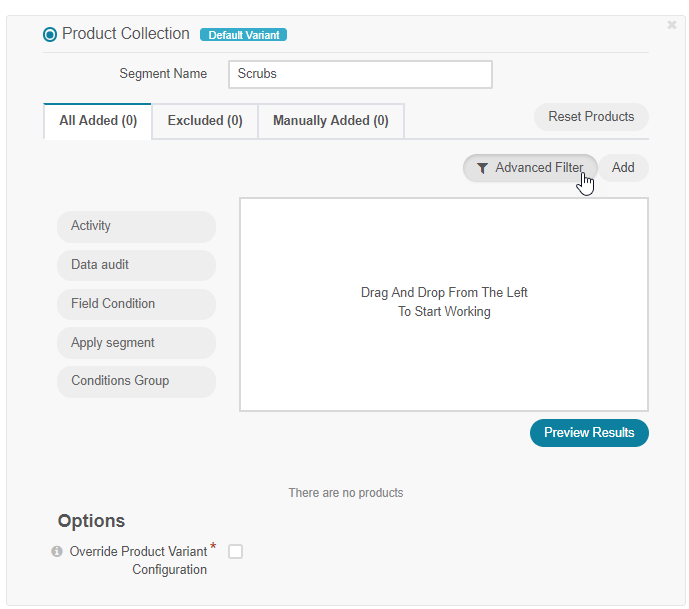 Filtering products for a product Collection in a web catalog