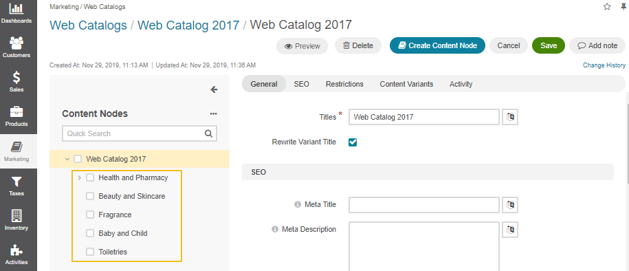 The details of the Web Catalog 2017