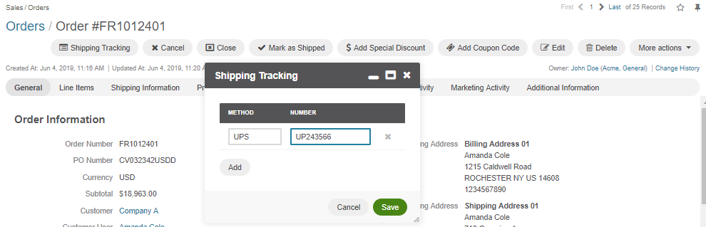 Enter the UPS tracking number
