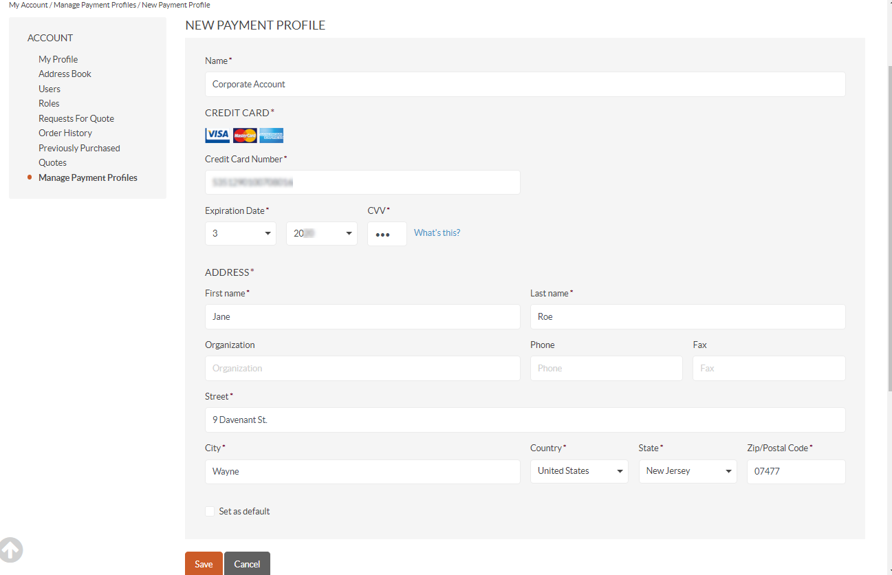 Add a new credit card payment profile
