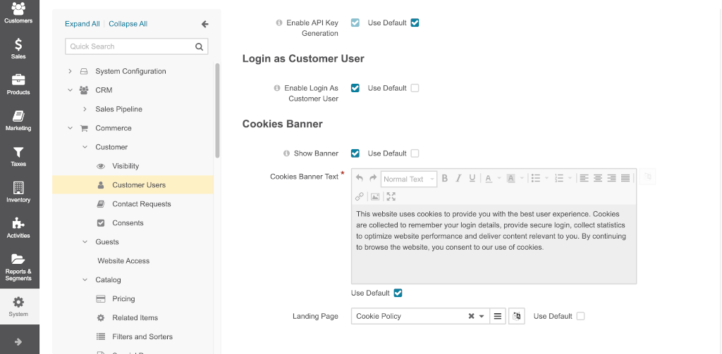 Cookie consent banner config