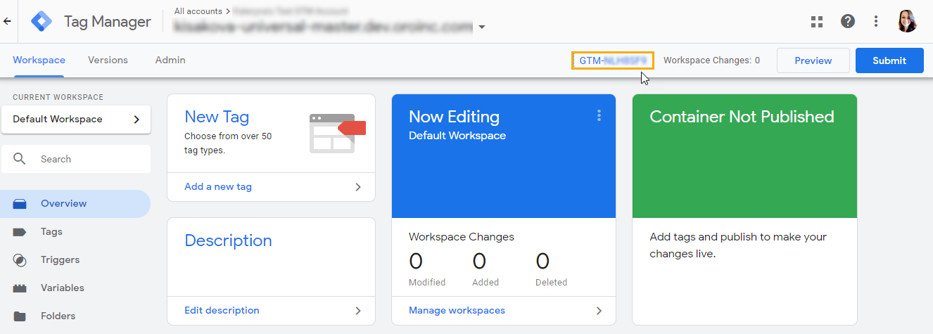 Container id in Google Tag Manager account