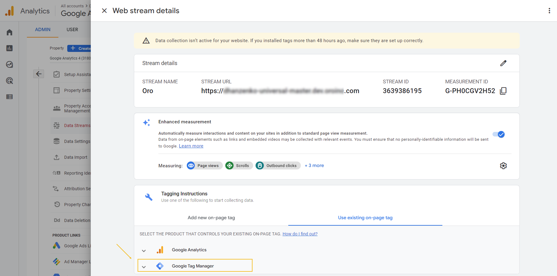 Illustrating the data stream details page