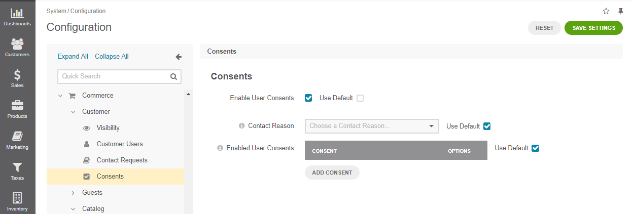 Enable consents checkbox on global level