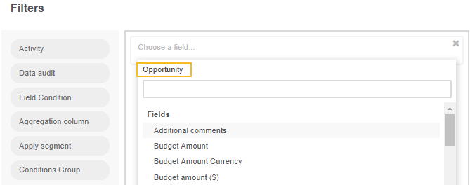 View the list of fields related to the opportunity record