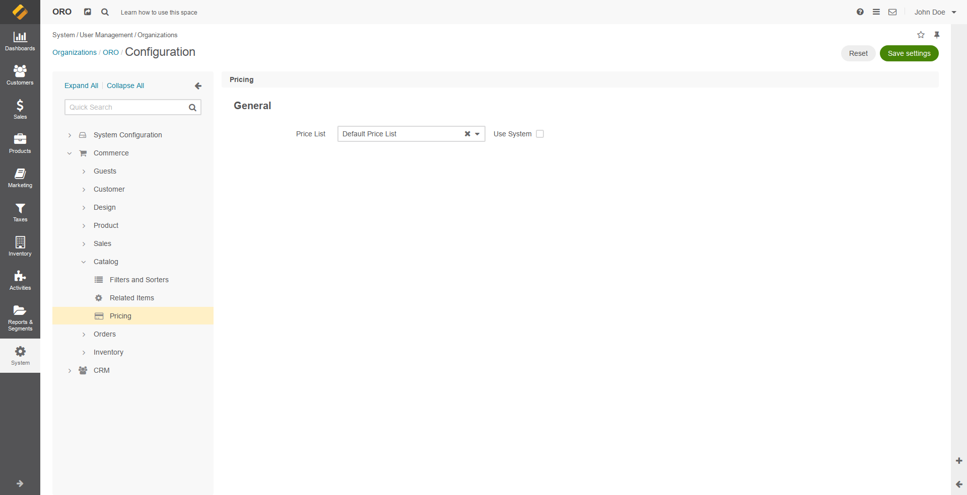 Organization pricing configuration page when flat pricing is enabled