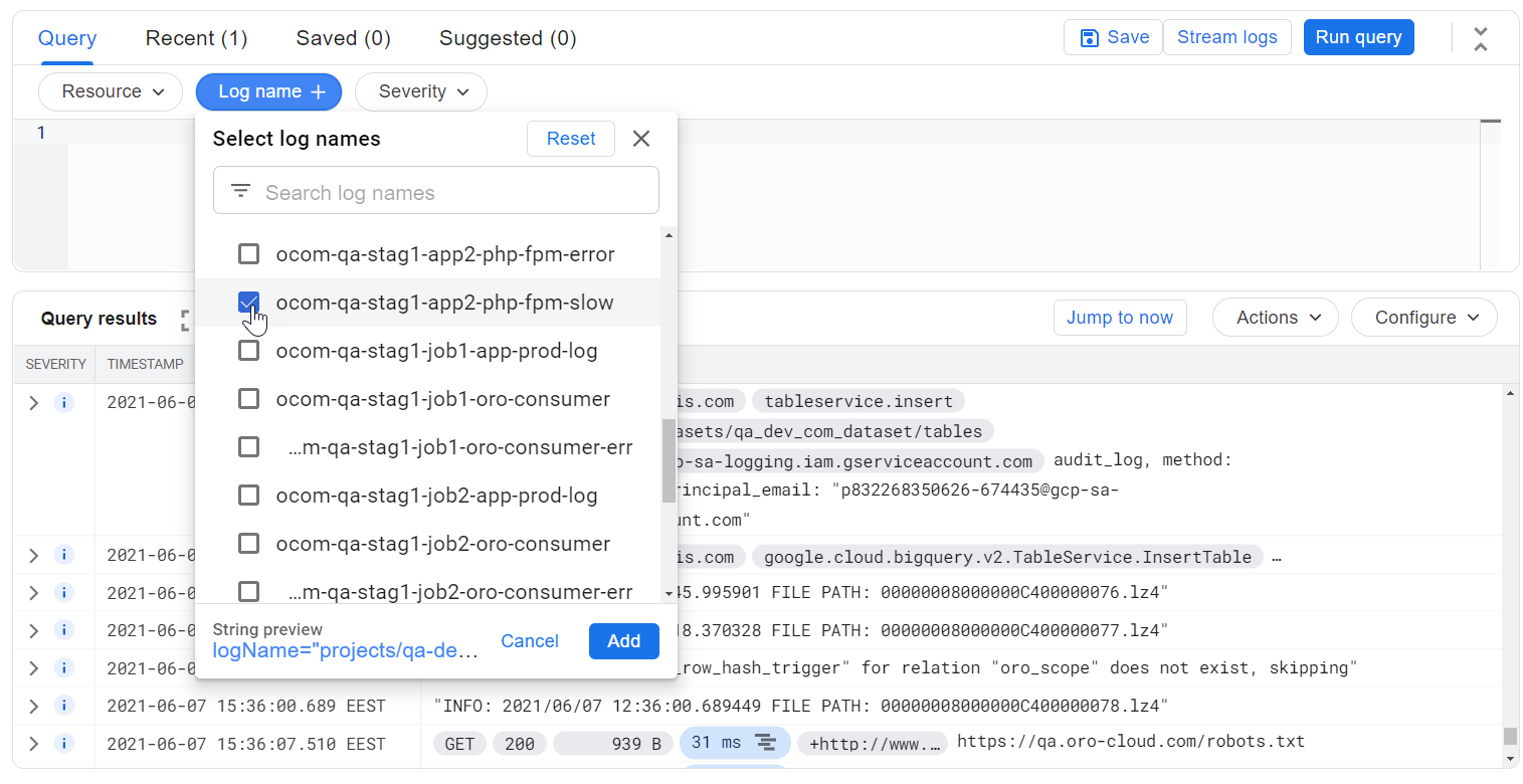 fpm access and fpm slow logs selected