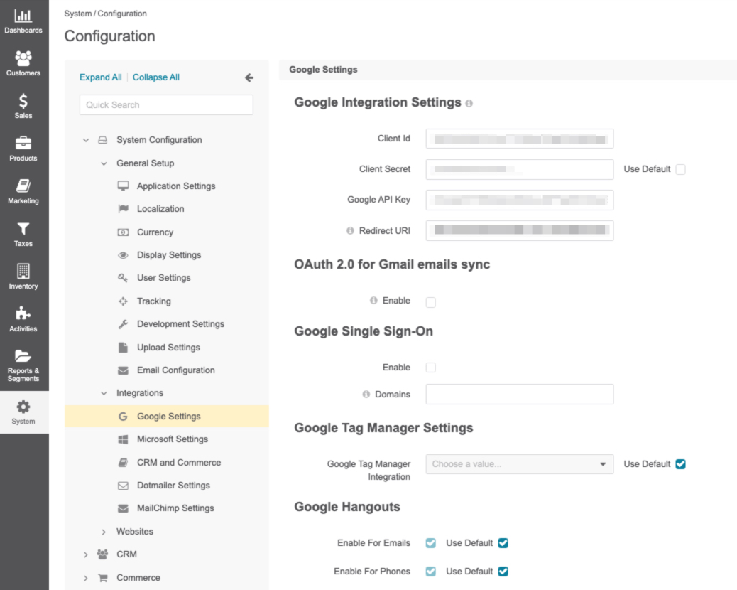 Global Google settings