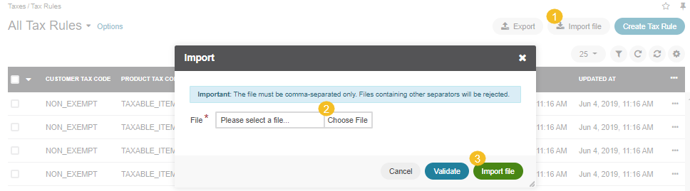 The steps that are necessary to perform to import the tax rules successfully