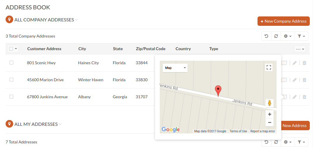Preview the map in a customer account address book menu in th storefront
