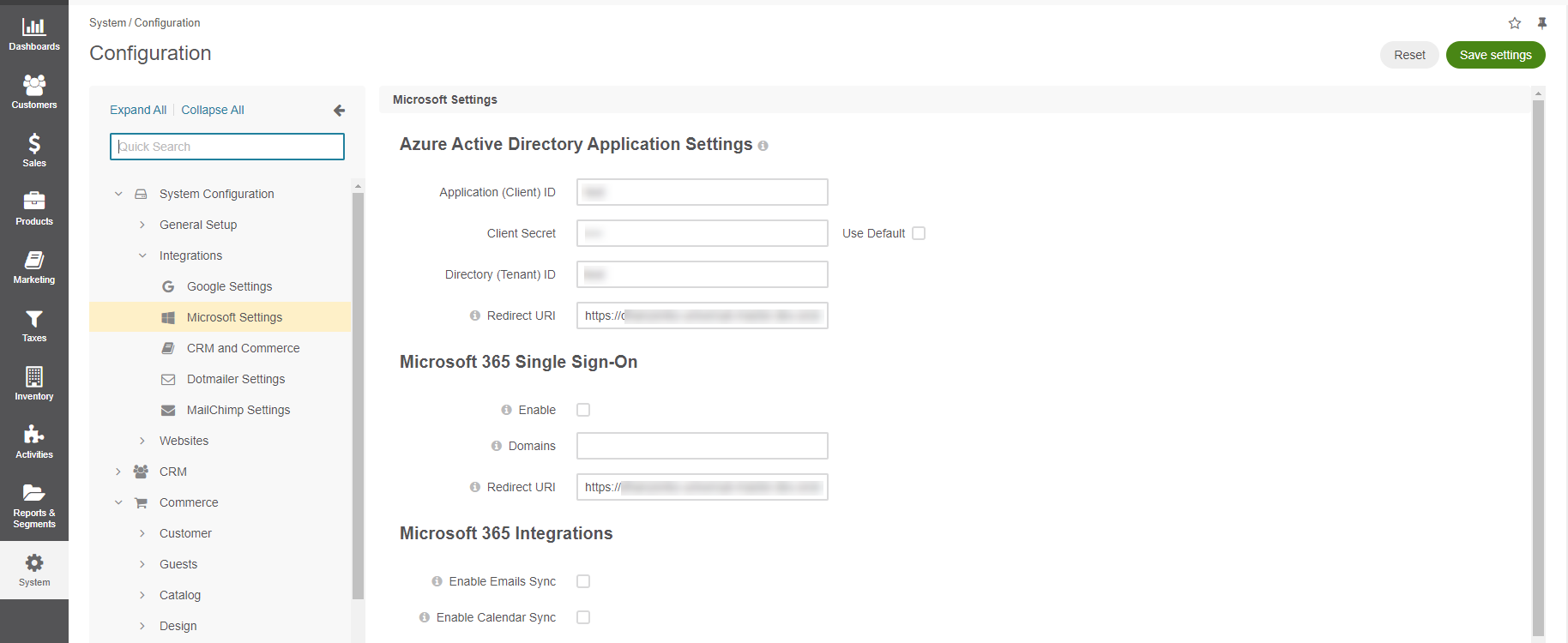 Global Microsoft settings